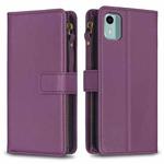 For Nokia C12 9 Card Slots Zipper Wallet Leather Flip Phone Case(Dark Purple)