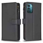 For Nokia G21 / G11 9 Card Slots Zipper Wallet Leather Flip Phone Case(Black)