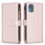 For Nokia C02 9 Card Slots Zipper Wallet Leather Flip Phone Case(Rose Gold)