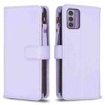 For Nokia G42/G310 9 Card Slots Zipper Wallet Leather Flip Phone Case(Light Purple)