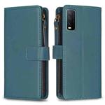 For vivo Y20 9 Card Slots Zipper Wallet Leather Flip Phone Case(Green)