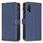 For vivo Y20 9 Card Slots Zipper Wallet Leather Flip Phone Case(Blue)