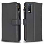 For vivo Y20 9 Card Slots Zipper Wallet Leather Flip Phone Case(Black)