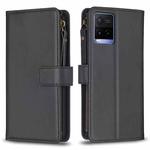For vivo Y21 / Y21s / Y33s 9 Card Slots Zipper Wallet Leather Flip Phone Case(Black)