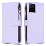 For vivo Y21 / Y21s / Y33s 9 Card Slots Zipper Wallet Leather Flip Phone Case(Light Purple)