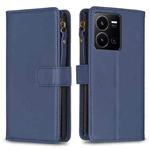 For vivo Y35 4G / Y22s 9 Card Slots Zipper Wallet Leather Flip Phone Case(Blue)