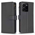 For vivo Y35 4G / Y22s 9 Card Slots Zipper Wallet Leather Flip Phone Case(Black)