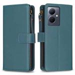 For vivo Y78 5G 9 Card Slots Zipper Wallet Leather Flip Phone Case(Green)