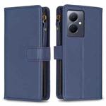 For vivo Y78 5G 9 Card Slots Zipper Wallet Leather Flip Phone Case(Blue)