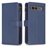 For Google Pixel 7a 9 Card Slots Zipper Wallet Leather Flip Phone Case(Blue)