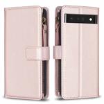 For Google Pixel 7 Pro 9 Card Slots Zipper Wallet Leather Flip Phone Case(Rose Gold)