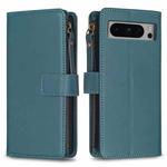 For Google Pixel 8 Pro 9 Card Slots Zipper Wallet Leather Flip Phone Case(Green)