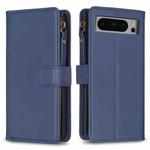 For Google Pixel 8 Pro 9 Card Slots Zipper Wallet Leather Flip Phone Case(Blue)