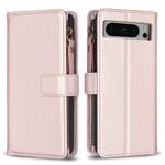 For Google Pixel 8 Pro 9 Card Slots Zipper Wallet Leather Flip Phone Case(Rose Gold)