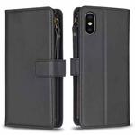 For iPhone XS / X 9 Card Slots Zipper Wallet Leather Flip Phone Case(Black)