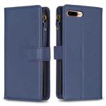 For iPhone 8 Plus / 7 Plus 9 Card Slots Zipper Wallet Leather Flip Phone Case(Blue)