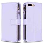 For iPhone 8 Plus / 7 Plus 9 Card Slots Zipper Wallet Leather Flip Phone Case(Light Purple)