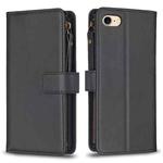 For iPhone SE 2022/SE 2020 / 8 / 7 9 Card Slots Zipper Wallet Leather Flip Phone Case(Black)