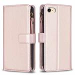 For iPhone SE 2022 / SE 2020 / 8 / 7 9 Card Slots Zipper Wallet Leather Flip Phone Case(Rose Gold)