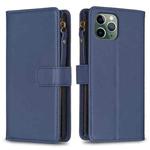 For iPhone 11 Pro 9 Card Slots Zipper Wallet Leather Flip Phone Case(Blue)