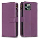 For iPhone 11 Pro 9 Card Slots Zipper Wallet Leather Flip Phone Case(Dark Purple)