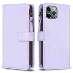 For iPhone 11 Pro 9 Card Slots Zipper Wallet Leather Flip Phone Case(Light Purple)