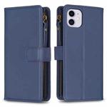 For iPhone 11 9 Card Slots Zipper Wallet Leather Flip Phone Case(Blue)