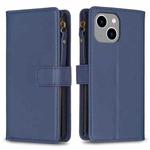 For iPhone 14 Plus 9 Card Slots Zipper Wallet Leather Flip Phone Case(Blue)