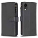 For iPhone XR 9 Card Slots Zipper Wallet Leather Flip Phone Case(Black)