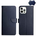 For iPhone 15 Pro Max Genuine Leather Fingerprint-proof Flip Phone Case(Blue)