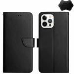 For iPhone 15 Pro Max Genuine Leather Fingerprint-proof Flip Phone Case(Black)