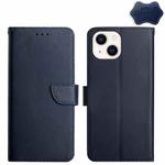 For iPhone 15 Plus Genuine Leather Fingerprint-proof Flip Phone Case(Blue)