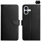 For iPhone 16 Plus Genuine Leather Fingerprint-proof Flip Phone Case(Black)