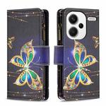 For Xiaomi Redmi Note 13 Pro+ Colored Drawing Pattern Zipper Leather Phone Case(Gold Butterfly)