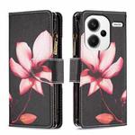 For Xiaomi Redmi Note 13 Pro+ Colored Drawing Pattern Zipper Leather Phone Case(Lotus)