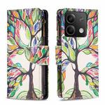 For Xiaomi Redmi Note 13 Colored Drawing Pattern Zipper Leather Phone Case(Big Tree)