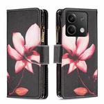 For Xiaomi Redmi Note 13 Colored Drawing Pattern Zipper Leather Phone Case(Lotus)