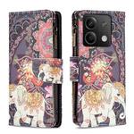 For Xiaomi Redmi Note 13 4G Global Colored Drawing Pattern Zipper Leather Phone Case(Flower Elephants)