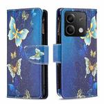 For Xiaomi Redmi Note 13 4G Global Colored Drawing Pattern Zipper Leather Phone Case(Gold Butterfly)