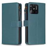 For Xiaomi Redmi 10C 9 Card Slots Zipper Wallet Leather Flip Phone Case(Green)