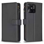 For Xiaomi Redmi 10C 9 Card Slots Zipper Wallet Leather Flip Phone Case(Black)