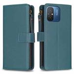 For Xiaomi Redmi 12C 9 Card Slots Zipper Wallet Leather Flip Phone Case(Green)