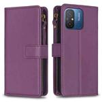For Xiaomi Redmi 12C 9 Card Slots Zipper Wallet Leather Flip Phone Case(Dark Purple)
