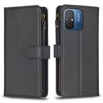 For Xiaomi Redmi 12C 9 Card Slots Zipper Wallet Leather Flip Phone Case(Black)