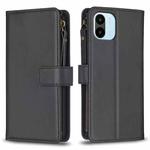 For Xiaomi Redmi A1 / A2 9 Card Slots Zipper Wallet Leather Flip Phone Case(Black)