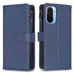 For Xiaomi Redmi K40 / K40 Pro 9 Card Slots Zipper Wallet Leather Flip Phone Case(Blue)