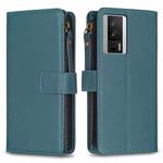 For Xiaomi Redmi K60 / K60 Pro 9 Card Slots Zipper Wallet Leather Flip Phone Case(Green)