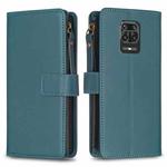 For Xiaomi Redmi Note 9 Pro Max 9 Card Slots Zipper Wallet Leather Flip Phone Case(Green)