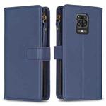 For Xiaomi Redmi Note 9 Pro Max 9 Card Slots Zipper Wallet Leather Flip Phone Case(Blue)