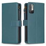 For Xiaomi Redmi Note 10 5G 9 Card Slots Zipper Wallet Leather Flip Phone Case(Green)